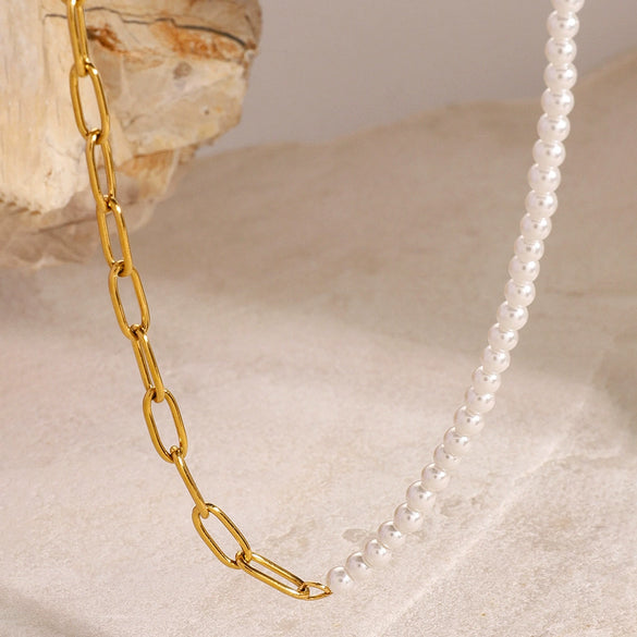 Stainless Steel Pearl Necklace Titanium Steel Electroplated Allmatch Jewelry