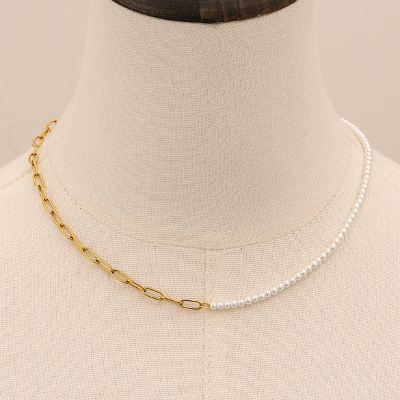 Stainless Steel Pearl Necklace Titanium Steel Electroplated Allmatch Jewelry