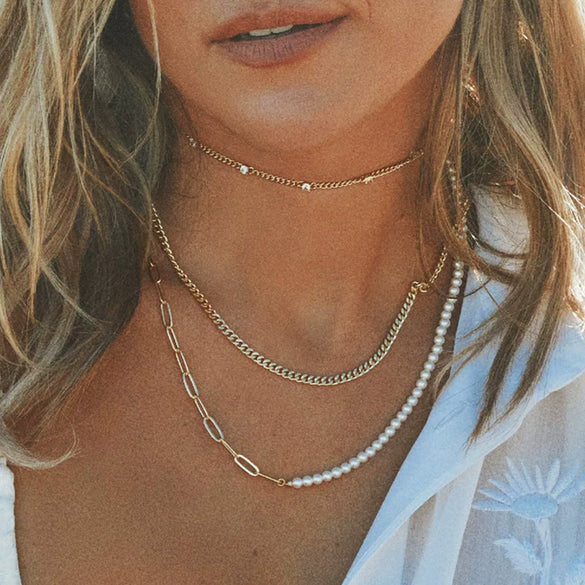 Stainless Steel Pearl Necklace Titanium Steel Electroplated Allmatch Jewelry
