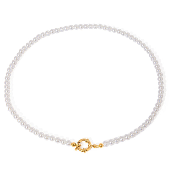 Stainless Steel Pearl Necklace With Electroplating Minimalist Style For Women
