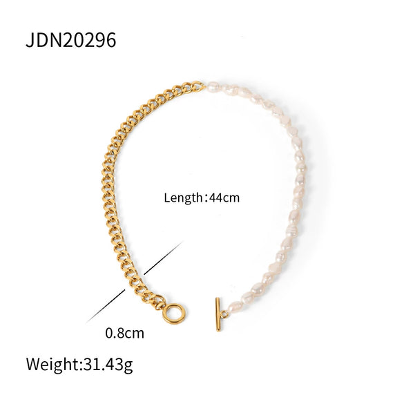 Stainless Steel Pearl Necklace With Geometric Pendant And Electroplating For Women