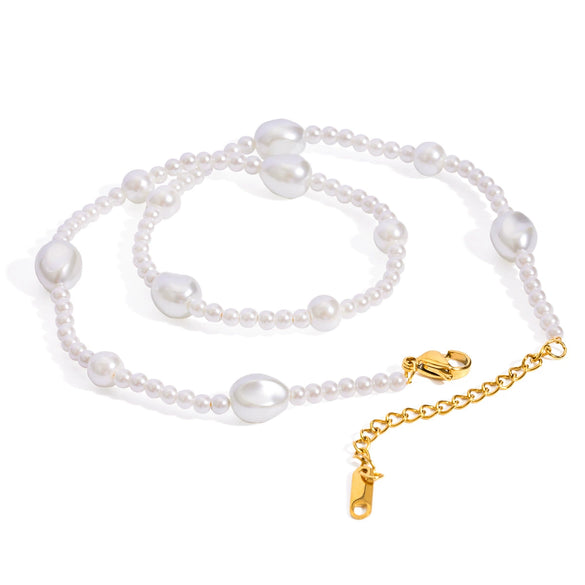 Stainless Steel Pearl Necklace With 18K Gold Electroplated Highend Style For Women