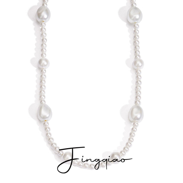 Stainless Steel Pearl Necklace With 18K Gold Electroplated Highend Style For Women