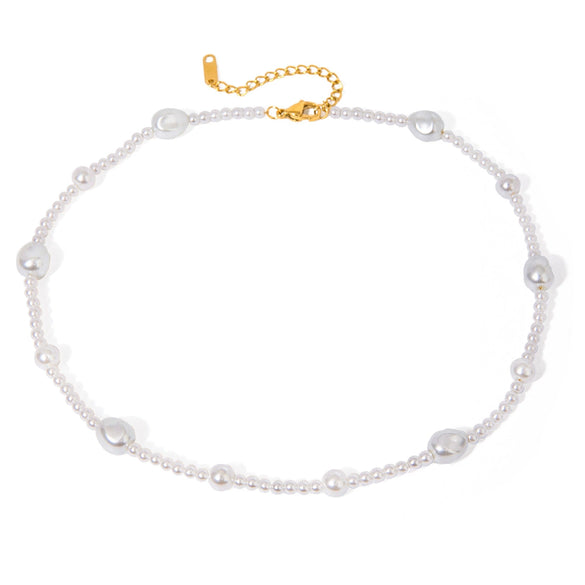 Stainless Steel Pearl Necklace With 18K Gold Electroplated Highend Style For Women