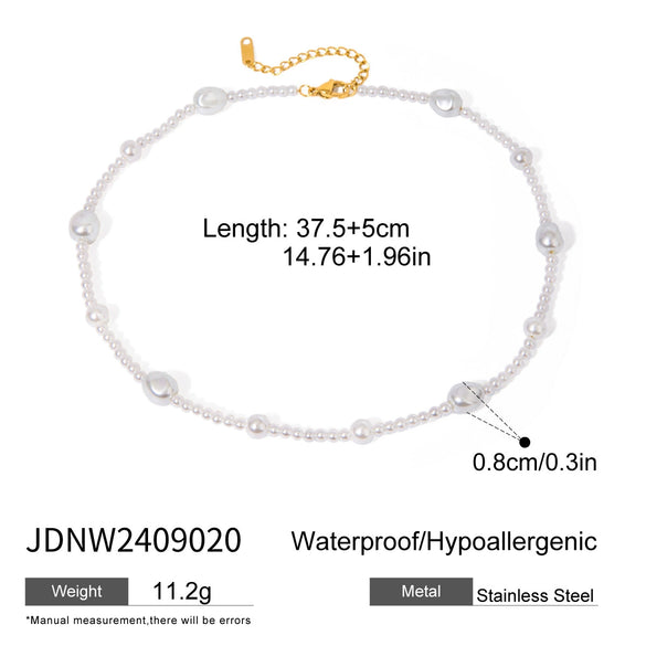 Stainless Steel Pearl Necklace With 18K Gold Electroplated Highend Style For Women
