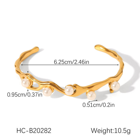 Stainless Steel Pearl Open Bracelets Irregular Elegant Minimalist Set With Pearls