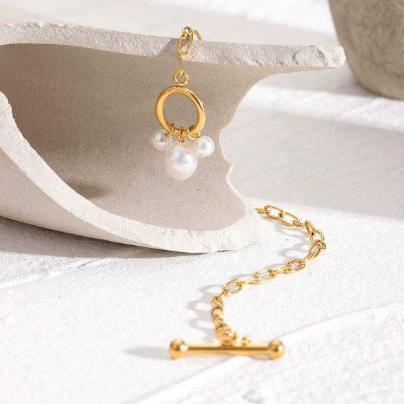 Stainless Steel Pearl Pendant Bracelet Sweet Style Electroplated Jewelry