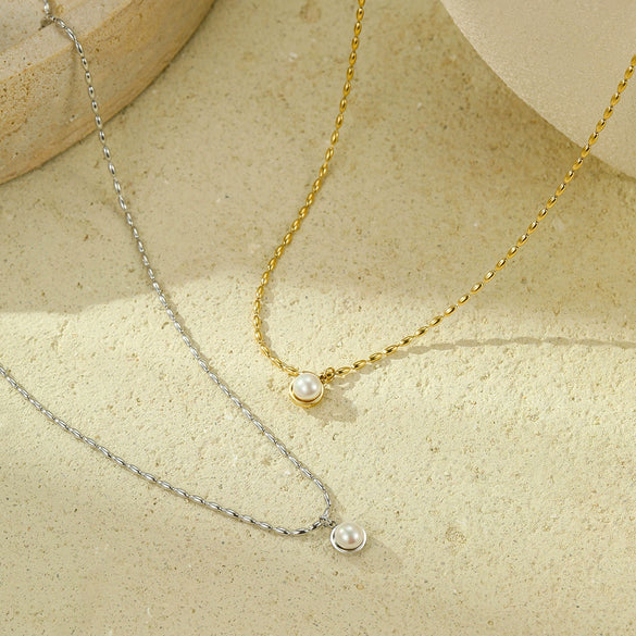 Stainless Steel Pearl Pendant Necklace For Women Electroplated Fashion Jewelry