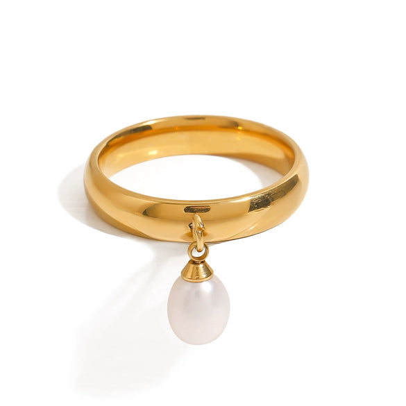 Stainless Steel Pearl Ring Geometric Style Electroplated Women's Hand Jewelry