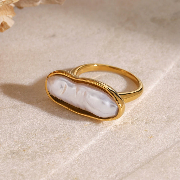 Stainless Steel Pearl Ring Geometric Style Electroplated Women's Hand Jewelry