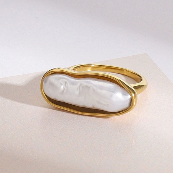 Stainless Steel Pearl Ring Geometric Style Electroplating Women's Hand Jewelry