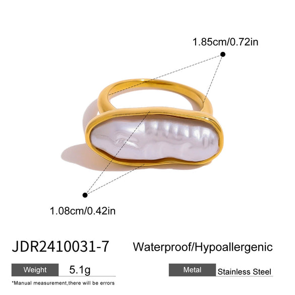 Stainless Steel Pearl Ring Geometric Style Electroplating Women's Hand Jewelry
