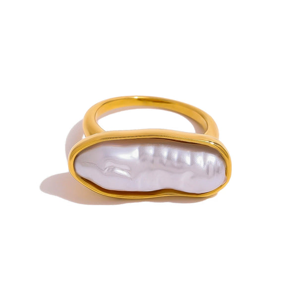 Stainless Steel Pearl Ring Geometric Style Electroplating Women's Hand Jewelry
