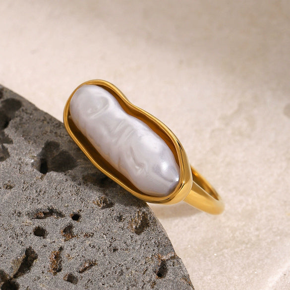 Stainless Steel Pearl Ring Geometric Style Electroplating Women's Hand Jewelry
