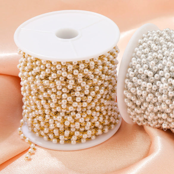 Stainless Steel Pearl Round Bead Handmade Electroplated Chain Bracelet Jewelry Accessories