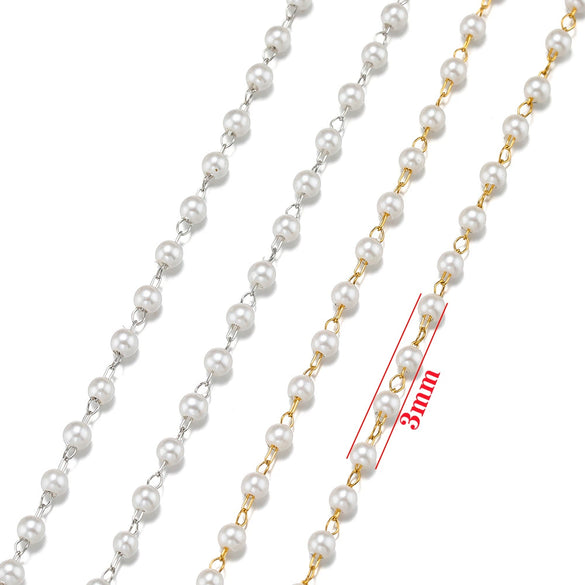 Stainless Steel Pearl Round Bead Handmade Electroplated Chain Bracelet Jewelry Accessories