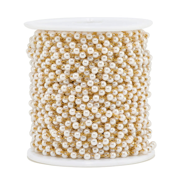 Stainless Steel Pearl Round Bead Handmade Electroplated Chain Bracelet Jewelry Accessories