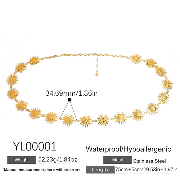 Stainless Steel Pearl Waist Chain With Sunflower Pendant Electroplated 18K Gold Colorpreserving Women's Body Jewelry