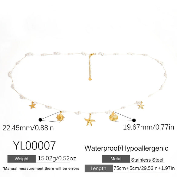 Stainless Steel Pearl Waist Chain With Sunflower Pendant Electroplated 18K Gold Colorpreserving Women's Body Jewelry