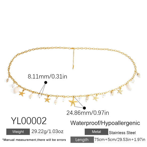 Stainless Steel Pearl Waist Chain With Sunflower Pendant Electroplated 18K Gold Colorpreserving Women's Body Jewelry