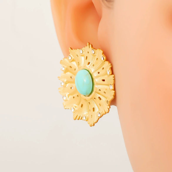 Stainless Steel Pearl Wave Circle Women's Electroplated Earrings