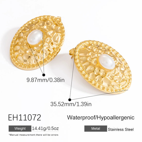 Stainless Steel Pearl Wave Circle Women's Electroplated Earrings