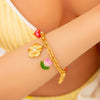 Stainless Steel Pearl Women's Bracelet With Oildrip Flower Pendant Fruit Pattern Electroplating Jewelry