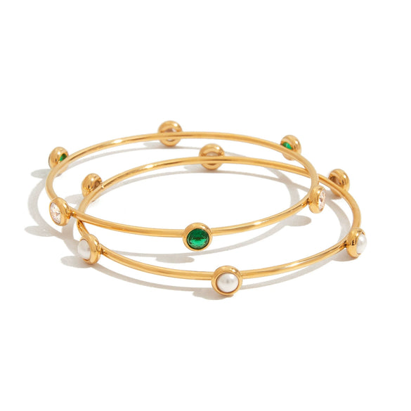 Stainless Steel Pearl Zircon Bracelet Electroplated Geometric Style Women's Jewelry