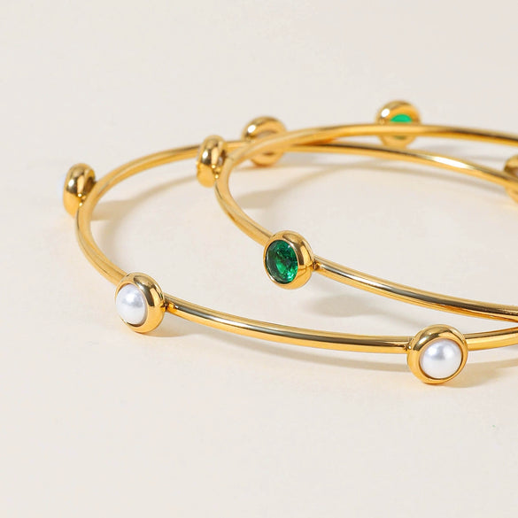 Stainless Steel Pearl Zircon Bracelet Electroplated Geometric Style Women's Jewelry