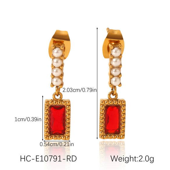 Stainless Steel Pearl Zircon Earrings Geometric Style Jewelry For Women