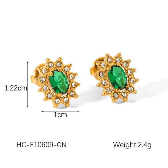Stainless Steel Pearl Zircon Earrings Geometric Style Jewelry For Women