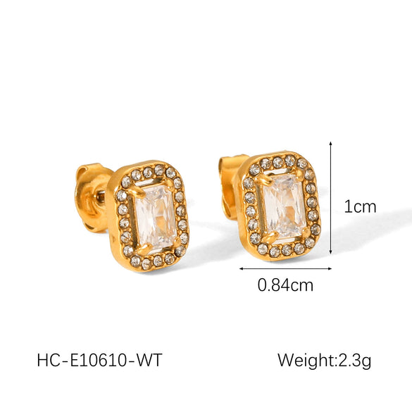 Stainless Steel Pearl Zircon Earrings Geometric Style Jewelry For Women
