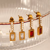 Stainless Steel Pearl Zircon Earrings Geometric Style Jewelry For Women
