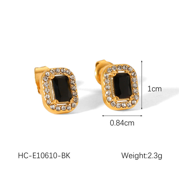 Stainless Steel Pearl Zircon Earrings Geometric Style Jewelry For Women