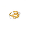 Stainless Steel Pearl Zircon Geometric Hollow Opening Ring For Women Electroplated