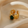 Stainless Steel Pearl Zircon Geometric Hollow Opening Ring For Women Electroplated