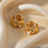 Stainless Steel Pearl Zircon Geometric Hollow Opening Ring For Women Electroplated