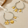 Stainless Steel Pendant Bracelet With Animal Zodiac And Flower Patterns Electroplated For Women