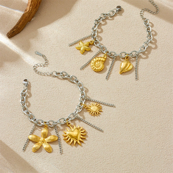 Stainless Steel Pendant Bracelet With Animal Zodiac And Flower Patterns Electroplated For Women