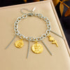 Stainless Steel Pendant Bracelet With Animal Zodiac And Flower Patterns Electroplated For Women