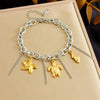 Stainless Steel Pendant Bracelet With Animal Zodiac And Flower Patterns Electroplated For Women