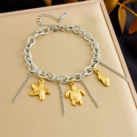 Stainless Steel Pendant Bracelet With Animal Zodiac And Flower Patterns Electroplated For Women