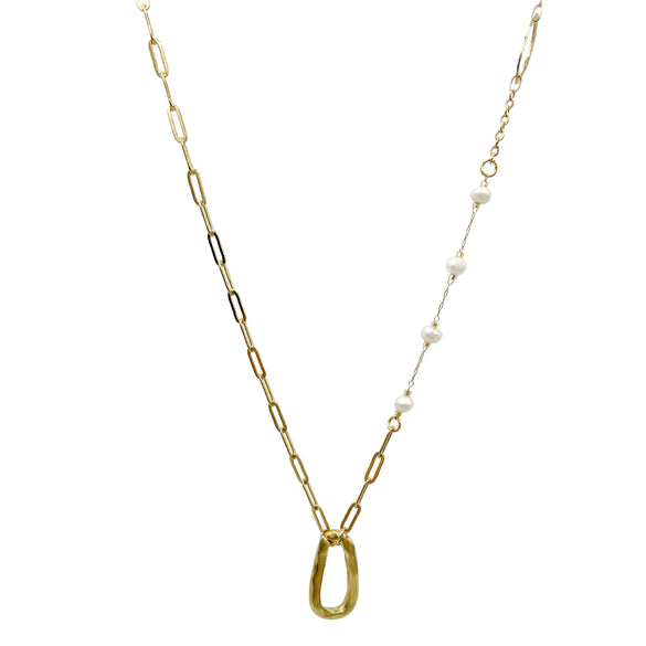 Stainless Steel Pendant Fashion Clavicle Chain Jewelry With Freshwater Pearl And 14K Gold Plated Electroplating