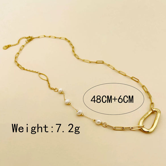 Stainless Steel Pendant Fashion Clavicle Chain Jewelry With Freshwater Pearl And 14K Gold Plated Electroplating