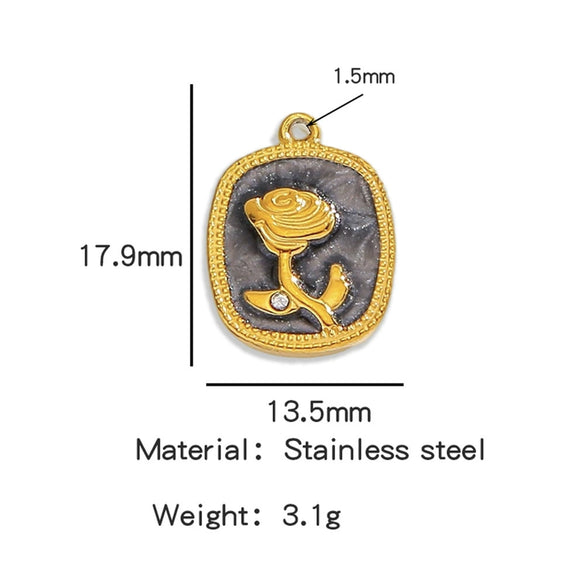 Stainless Steel Pendant Jewelry Accessories With Retro Oil Dripping Design And Rose Diamond Shape