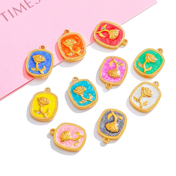 Stainless Steel Pendant Jewelry Accessories With Retro Oil Dripping Design And Rose Diamond Shape
