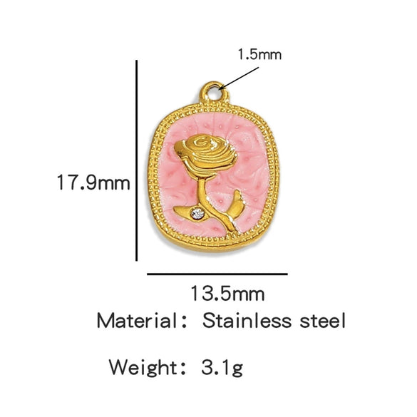Stainless Steel Pendant Jewelry Accessories With Retro Oil Dripping Design And Rose Diamond Shape