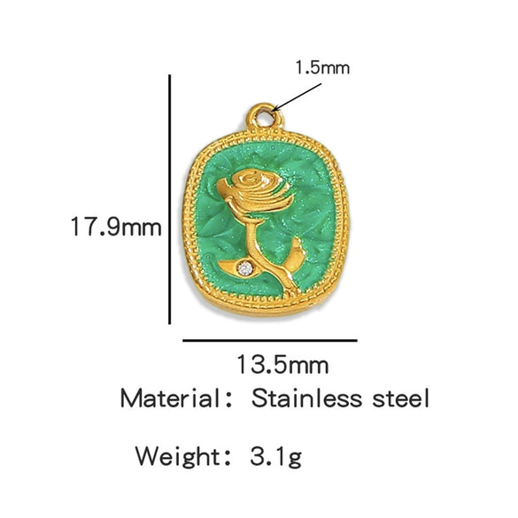 Stainless Steel Pendant Jewelry Accessories With Retro Oil Dripping Design And Rose Diamond Shape