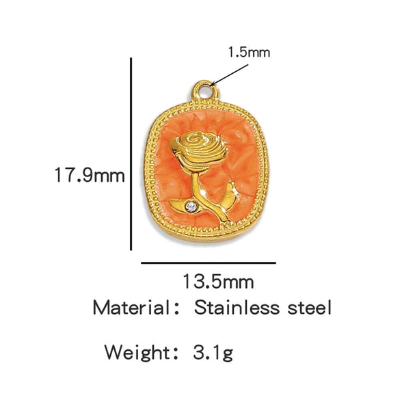 Stainless Steel Pendant Jewelry Accessories With Retro Oil Dripping Design And Rose Diamond Shape