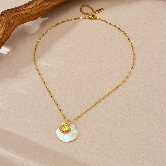Stainless Steel Pendant Necklace Beach Ocean Style Gold Plated With Starfish Conch Shell Turtle Animal Zodiac Design